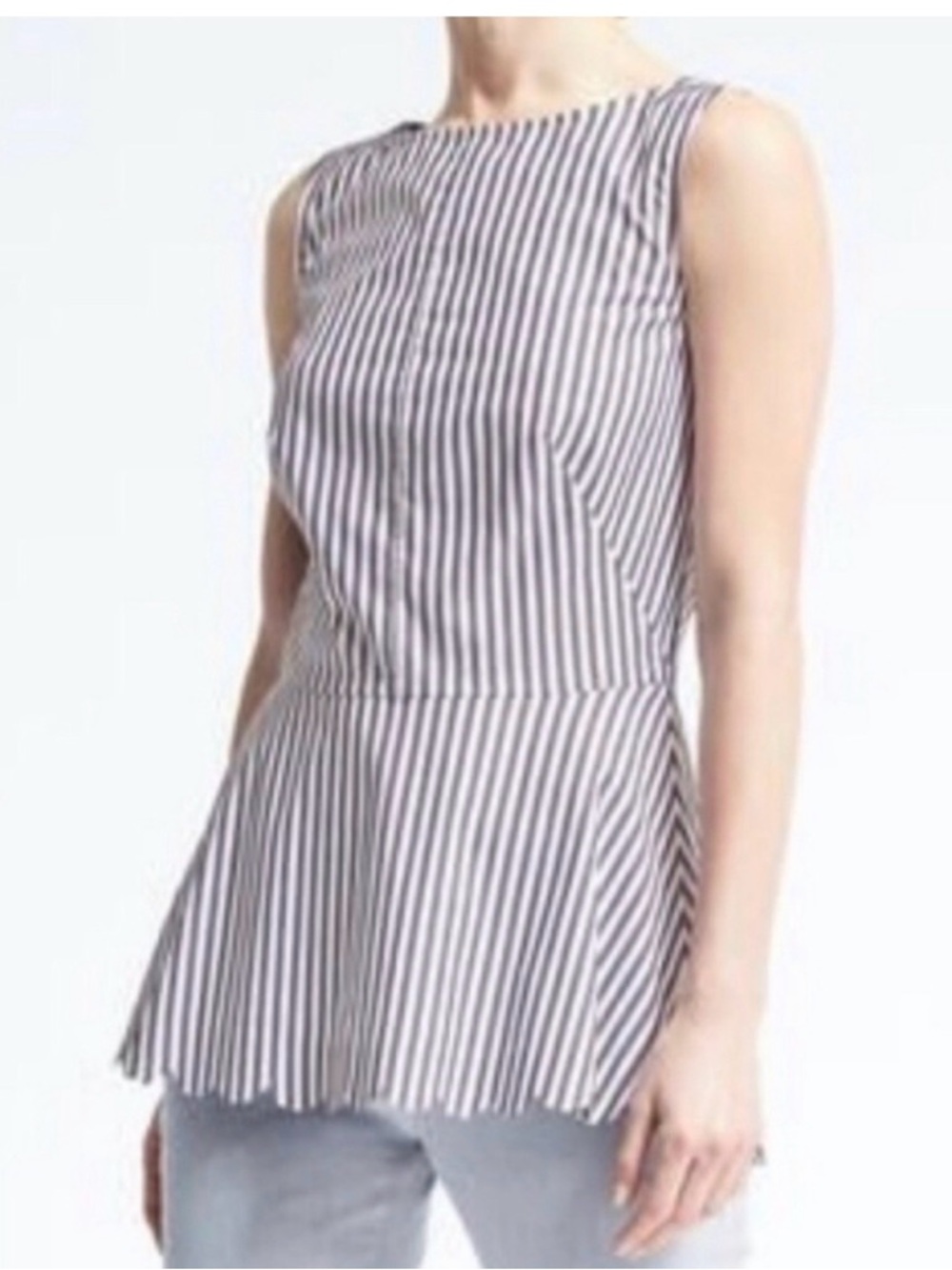 Banana Republic Navy & White Striped Sleeveless Peplum Top